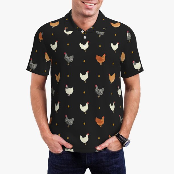 Fotbe Funny Chicken Camiseta Polo de Golf para Hombre con Estampado – Camisa Deportiva Transpirable con Cuello Abotonado-Large