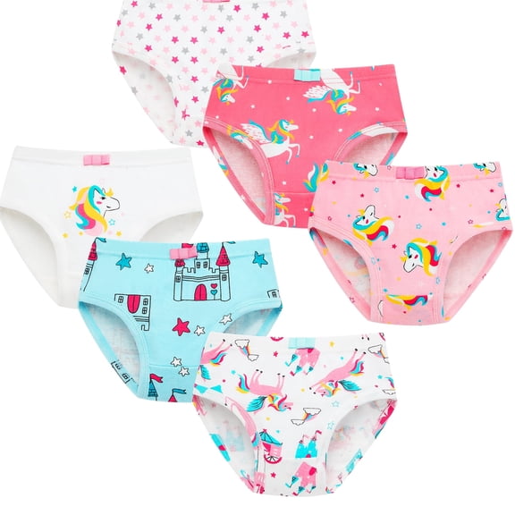 Ingzy 100% Cotton Toddler & Little Girls Underwear, 6-Pack Soft Comfortable Kids Panties & Undies for Big Girls Ages 2-7 Years