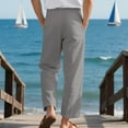 thumbnail image 6 of hotojiny Mens Cotton Linen Pants Summer Beach Pants Casual Loose Fit Elastic Waist Drawstring Yoga Beach Trousers with Pockets, 6 of 7