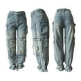 thumbnail image 5 of AILIYIL Women'S Cargo Pants High Waist Baggy Jeans Pocket Loose Denim Pants Streetwear (Blue,S), 5 of 8