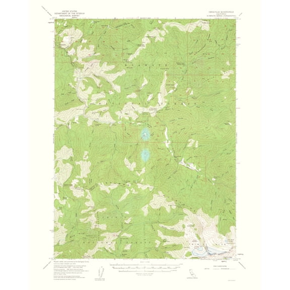 Topographical Map - Cecilville California Quad - USGS 1961 - Vintage Wall Art