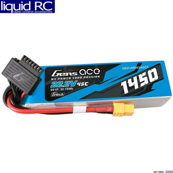 GEA14506S45GT Gens Ace 1450mAh 22.2V 45C 6S1P G-Tech Lipo Battery Pack With XT60 Plug