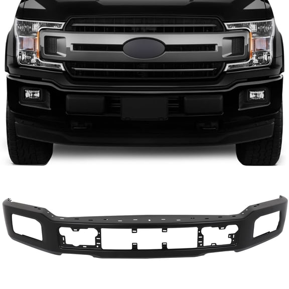 cciyu Black Steel Front Bumper Face Bar fit for Ford F-150 2018-2020, Comes without Parking Sensor Holes&With Fog Light Holes