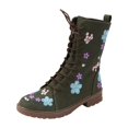 thumbnail image 3 of IUJSOY Combat Boots Women Suede Floral Embroidery Mid Calf Boots Lace up Low Heels Zipper Booties, 3 of 9