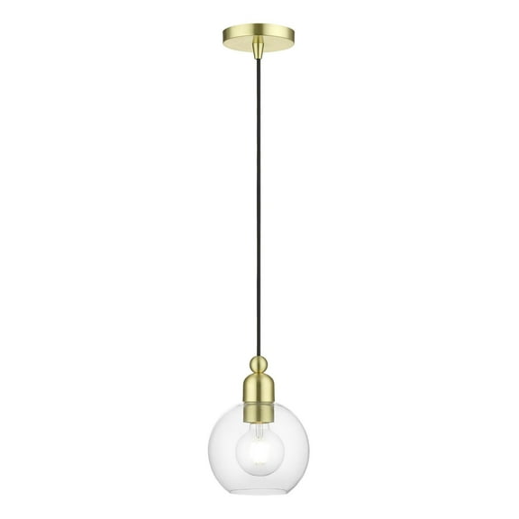 48971-12 Livex Lighting Downtown - 1 Light Sphere Mini Pendant In Industrial Style-14.5 Inches Tall and 6.5 Inches Wide-Satin Brass Finish
