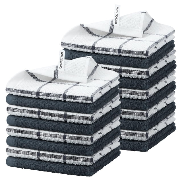 Nialnant Paquete De 18 Paños De Cocina 100% Algodón Paños De Cocina Absorbentes Para Lavar Platos Trapos De Secado Rápido Trapos De Limpieza Multiusos-12 X 12 Pulgadas Gris
