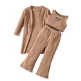 thumbnail image 2 of LvhaoGJOB Toddler Girls Cardigan and Pants Outfit Set, Khaki - ribbed knit, embroidered butterfly, 2 of 7