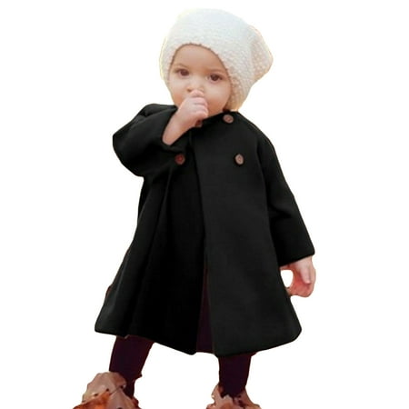 

BIZIZA Infant Cloak Button Long Sleeve Tops Fleece Crew Neck Open Front Solid Color 6M-5Y Chlid Baby Black 100