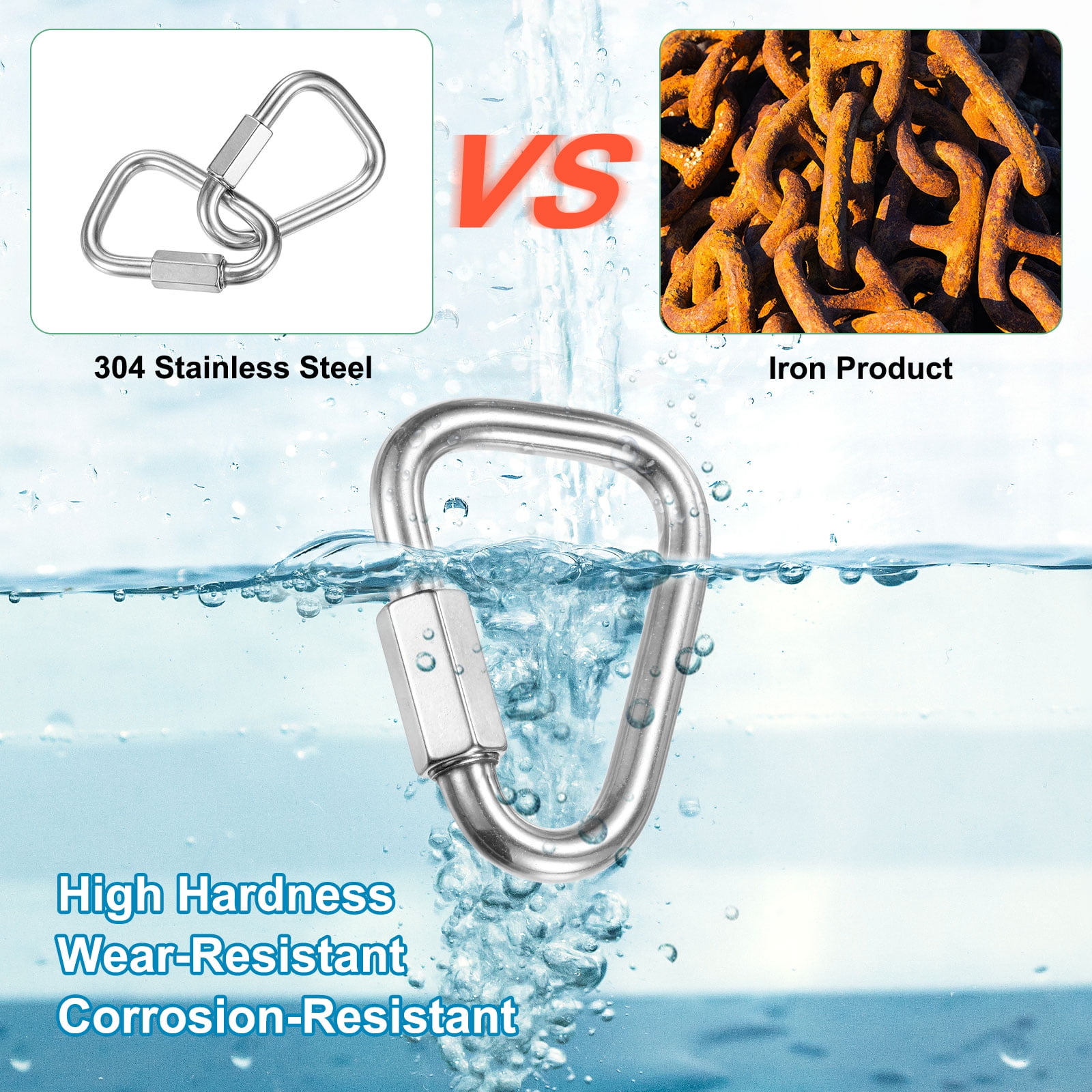 4-Pack Quick Chain Link Connector, M12 1/2" 304 Stainless Steel Triangle Locking Repair Chain Links for Swing/Camping/Hiking/Backpack, Twist Key Ring Screw Chain Link [Silver]