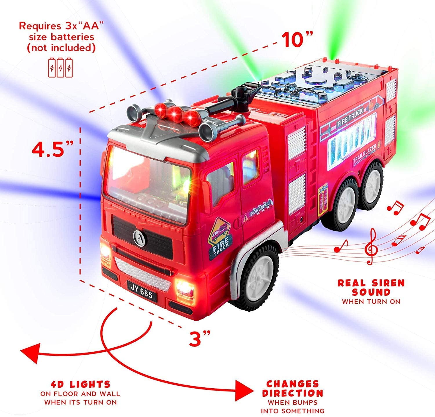 EQWLJWE Big Fire Truck Toy with Lights, Sounds, Sirens, 360