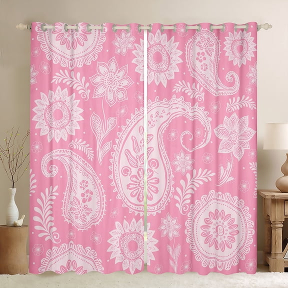 Manfei Bohemian Paisley Blackout Curtains Set of 2 (52x84 Each), Hippie Mandala Window Curtains, Pink Curtains and Drapes, Luxury Bedroom Decor