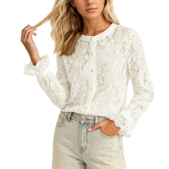 EDFBUYKRS Womens Tops Plus Size Long Sleeve Casual Floral Blouses M