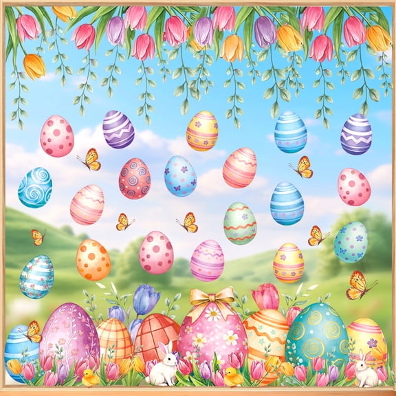 Natonhi 16 pcs Easter Window Cling, Double Sided Static Cling Window Stickers, Easter Bunny Sticker for Glass Home Office School Spring Decor
