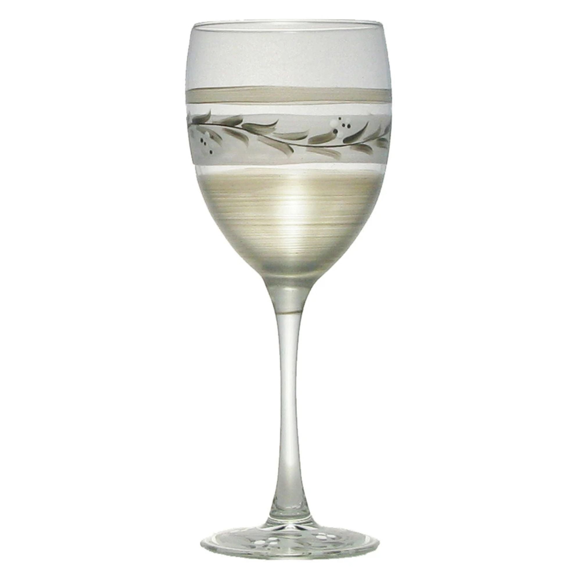 Set of 2 Pewter Vine Hand Painted Wine Drinking Stemware Glasses 10.5