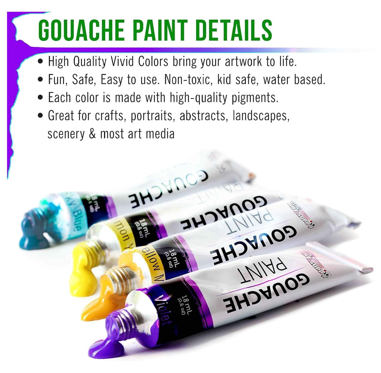 Professional 36-Color Gouache Paint Set in Large 18ml Tubes & Color Mixing Wheel - Gouache Paint Tubes for Artists, Students, Beginners