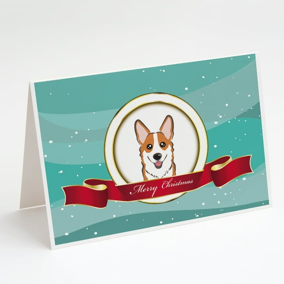 Red Corgi Merry Christmas Greeting Cards and Envelopes Pack of 8