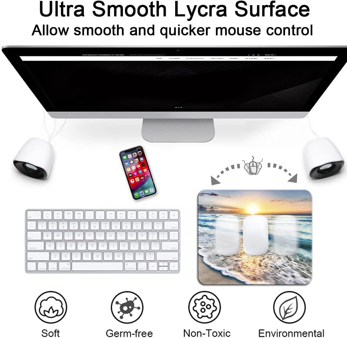Mouse Pad with Stitched Edge, Premium-Textured Mouse Mat, Non-Slip Rubber Base Mousepad for Laptop, Computer & PC,9.5×7.9 inches,Beach
