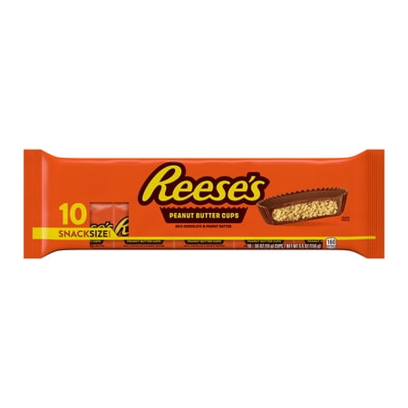 Reese's Milk Chocolate Peanut Butter Cups Candy, Snack Size, .55 oz (10 Count)