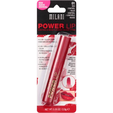 Milani Power Lip Lasting & Moisturizing Gloss Stain, 01 Red Control, 0.09 oz