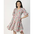 thumbnail image 2 of Moomaya Short Sleeves V Neck Cotton Dress - Women's Stylish Fit And Flare Dress, 2 of 9