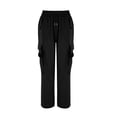 thumbnail image 6 of Black Juniors Pants Fashion Streetwear Pockets Wide Leg High Waist Straight Overalls Pants for Women 2023 Size M, 6 of 6