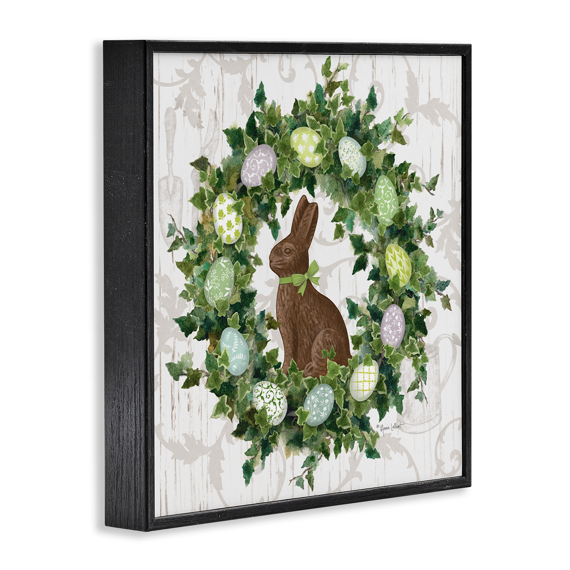 Stupell Industries Spring Easter Egg Wreath Botanical & Floral Painting Black Framed Art Print Wall Art, 17 x 17