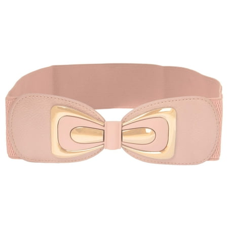 Cotton Elastic Waist Belt - BMC Antique Gold Color Big Bow Buckle Fashion Waist High Elastic Belt - Pink