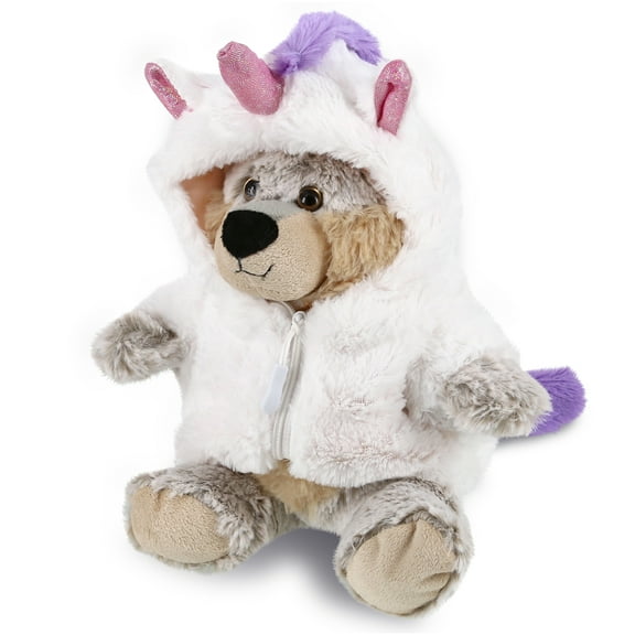DolliBu Sitting Wolf Unicorn Plush Stuffed Animal Toy - Super Soft Wolfcorn Dress Up with Removable Plush Unicorn Outfit, Cute Fantasy Wildlife Gift - 9 Inch