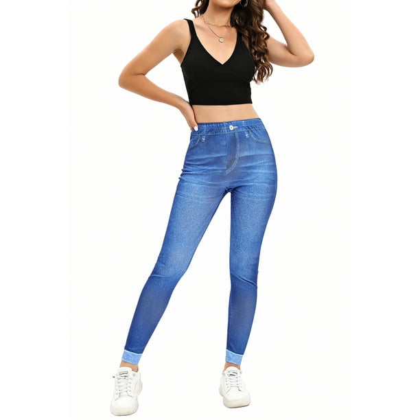 Sexy Dance Ladies Fake Jeans Butt Lifting Faux Denim Pant High