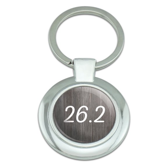 26.2 Marathon Runner Fitness Wood Planks Grey Classy Round Chrome Plated Metal Keychain