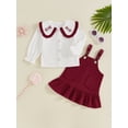 thumbnail image 6 of Aojekbee Toddler Girl Fall Outfit Long Sleeve Doll Collar Button Down Shirt with Ruffled Overall Dress 2 Pcs Set, 6 of 10