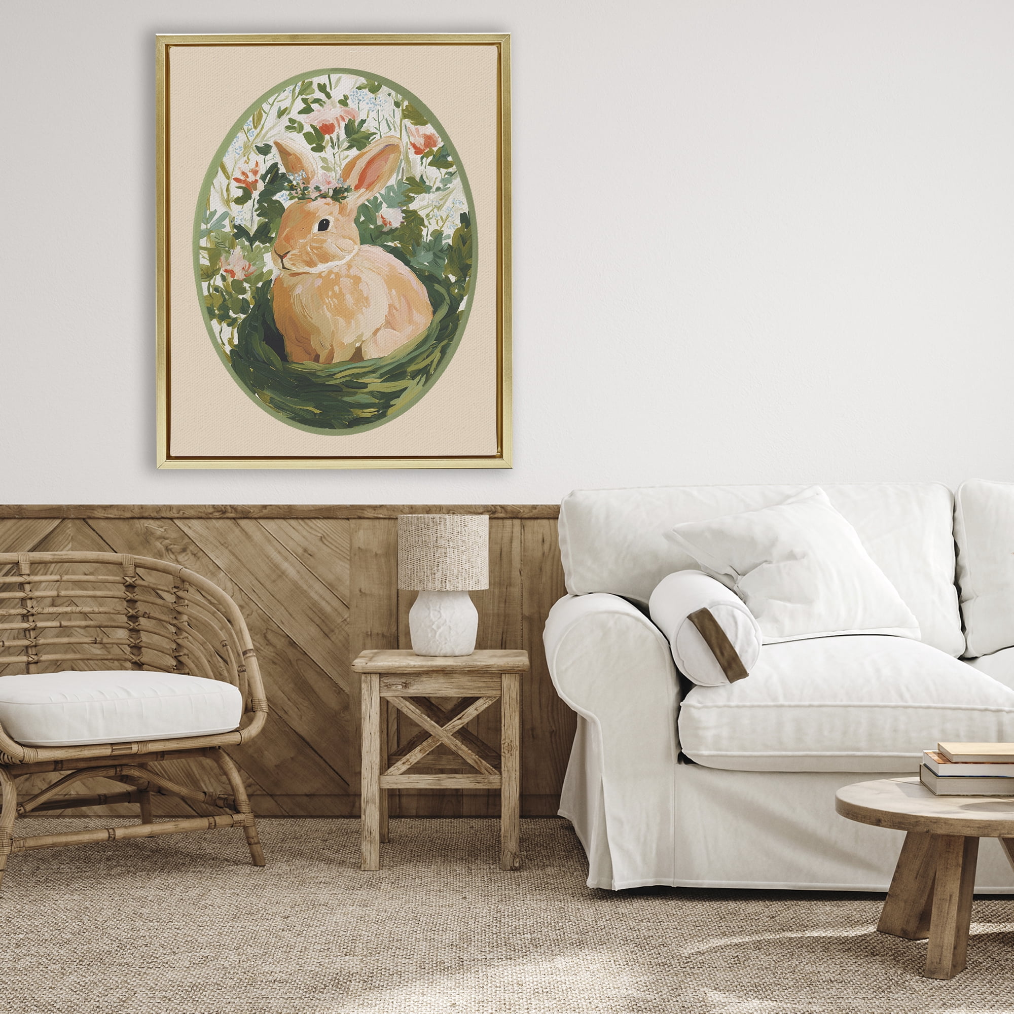 Stupell Industries Bloom Nest Bunny Gold Framed Floater Canvas Wall Art, design by Yen