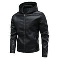 thumbnail image 2 of gbyLJF Men's Hooded Faux Leather Jacket Solid Color Long Sleeved Round Neck Coat Zip UP Windbreaker Jacket with Pocket, 2 of 4