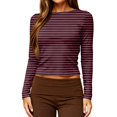 thumbnail image 4 of Garbnen Women's Long Sleeve Shirts Striped Slim Fit Crew Neck Shirts for Women Basic Color Block Fall Winter Fashion Tunics Tops for Women Red XL, 4 of 5