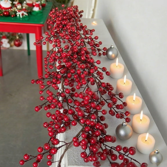 AYktou 5.9 Ft Red Christmas Garlands, Artificial Berries Beaded Rattan Decorations DIY Vines Wreath Ornaments for Christmas Festive Dining Table Fireplace Staircase Xmas Tree Decorations