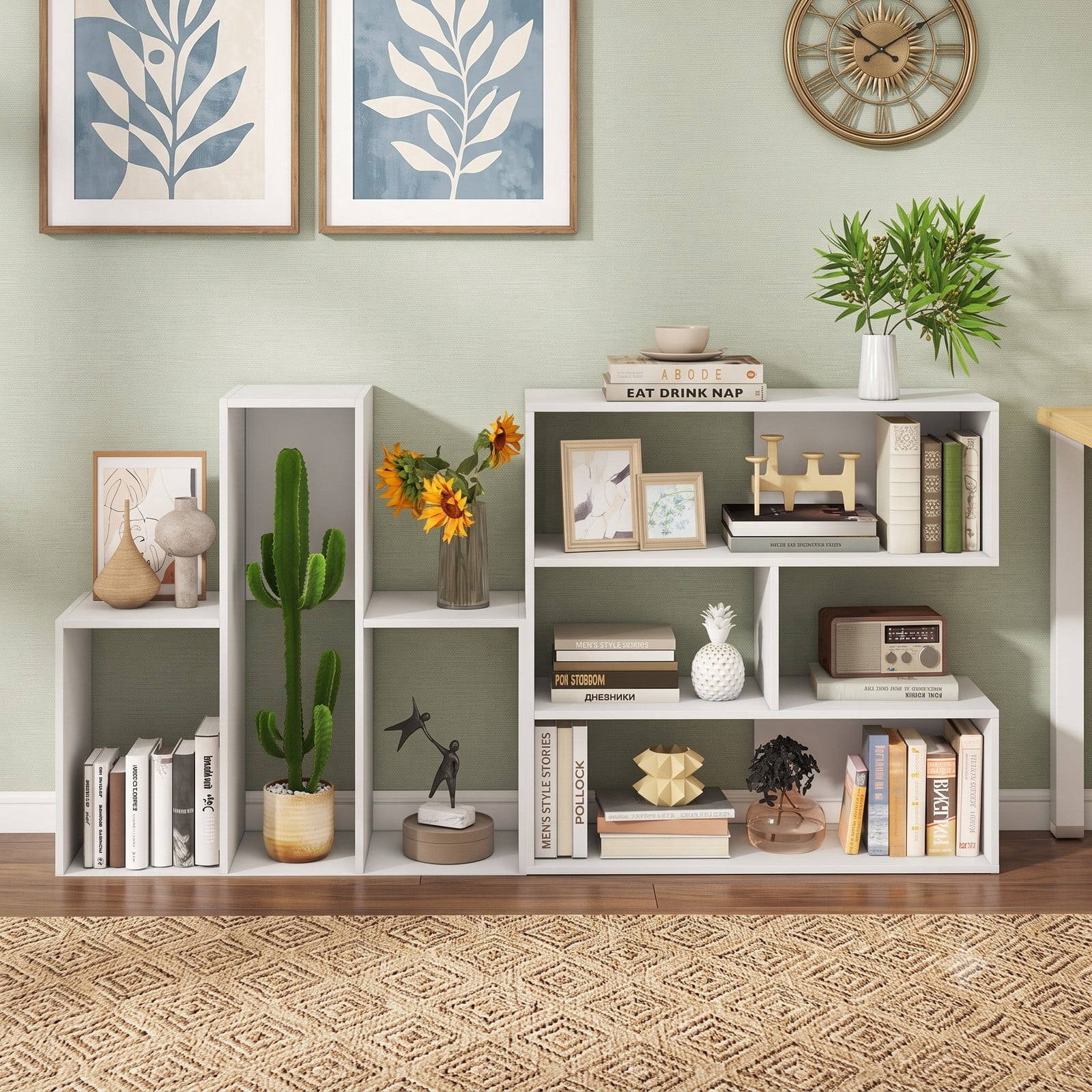 Furnibear Concave Geometric Bookshelf, 3-Tier Open Bookcase with Anti-Tipping Kit for Living Room Bedroom Study Office, Freestanding Display Storage Shelf Unit, White
