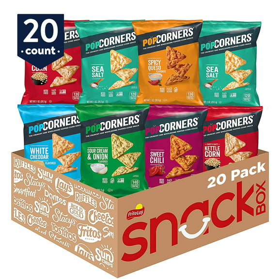 PopCorners Gluten Free Popped Corn Snacks, Sampler Variety Pack, 1 oz Bags, 20 Count Multipack
