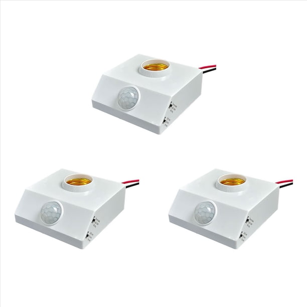 3X Soporte de Lámpara con Sensor Infrarrojo PIR de Cuerpo Humano E27, 220V, con Interruptor Regulador, Base de Lámpara con Detector de Movimiento