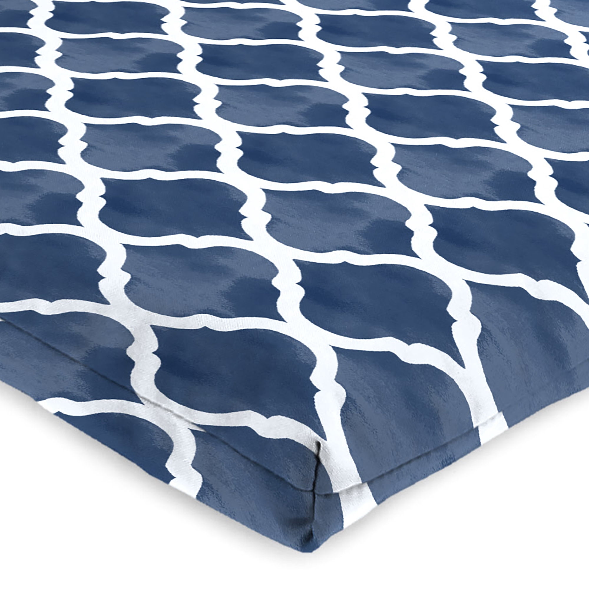 Jordan Manufacturing 44" x 21" Britt Navy Quatrefoil Rectangular Outdoor Chair Cushion with Ties and Hanger Loop