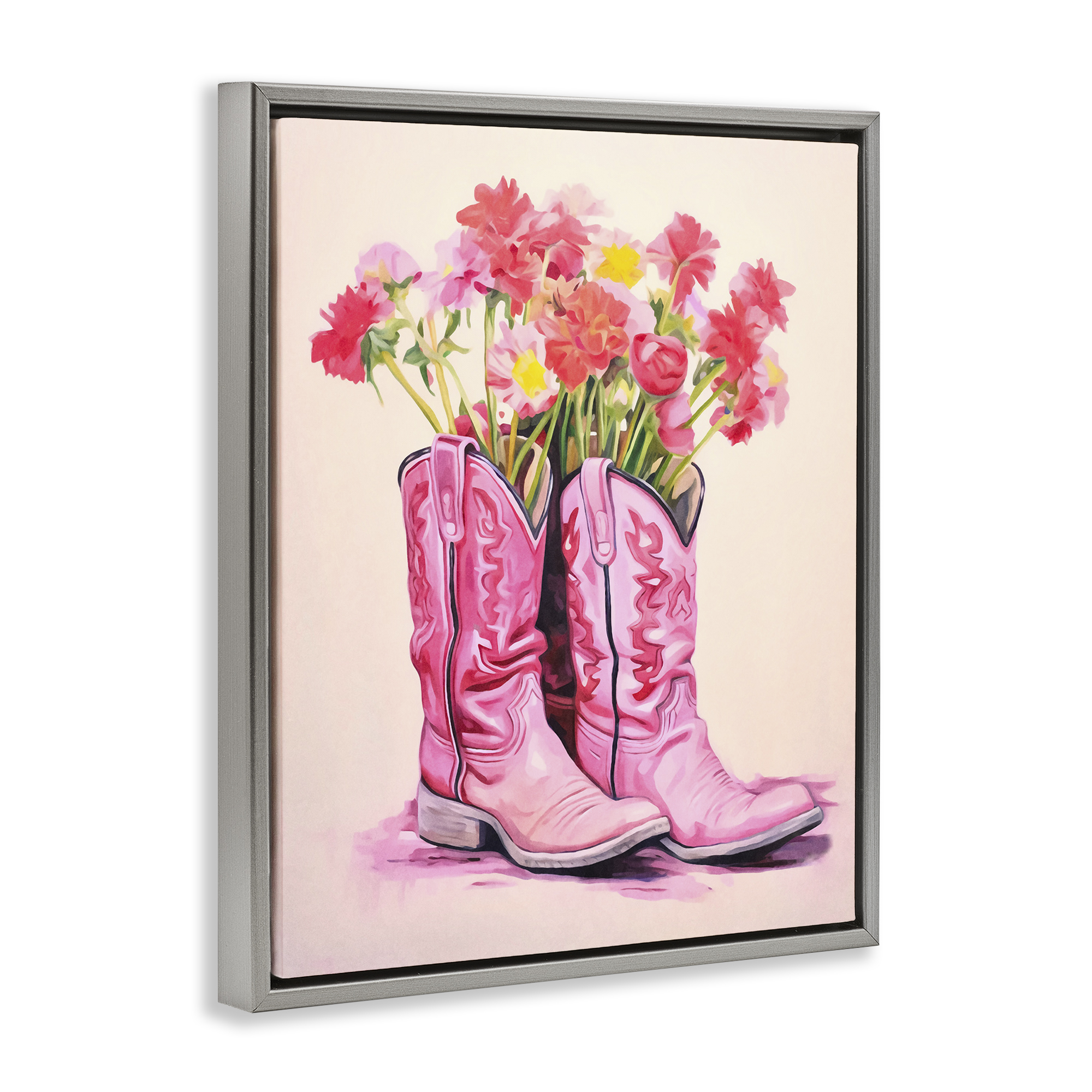 Stupell Industries Pastel Western Whimsy Botanical & Floral Painting Gray Floater Framed Canvas Art Print Wall Art, 25 x 31