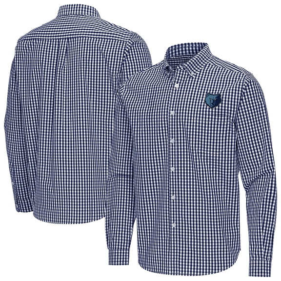 Men's Antigua Navy Memphis Grizzlies Ellis Woven Tri-Blend Button-Down Shirt