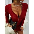 thumbnail image 6 of Sherrylily Women Zipper Sweater Dress Casual Slim Sweater Dress Long Sleeve Mini V-Neck Dresses, 6 of 6