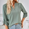 thumbnail image 6 of IROINNID Polyester Long Sleeve T Shirt for Women Casual Solid Slot Neck Loose T-shirt Top,Green, 6 of 7