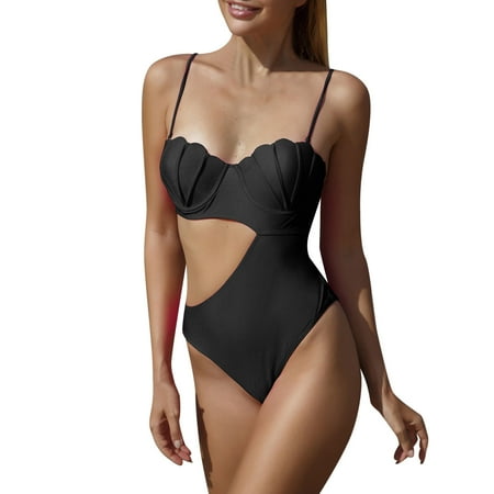

Solid Swimsuit Backless Vintage Swimwear Womens Summer Swimsuit Solid Color Hard Cup Gathering 1 Piece Swimsuit Micro Bikinis Sports