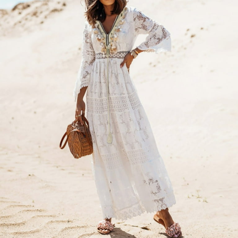 Graduation Dresses For Women 2024 Lace Paneling Lace Fringe Flared Dress  With Large Swing Midi Dress - Walmart.com