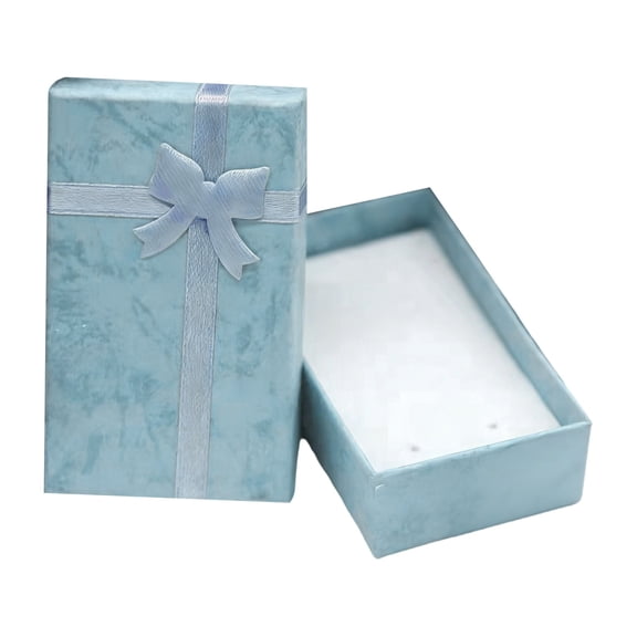Elegant Square Jewelry Gift Box Organizer - Paper Storage Case with Blue Bow for Necklaces, Rings & Earrings, Ideal for Birthday, Anniversary & Valentine's Day