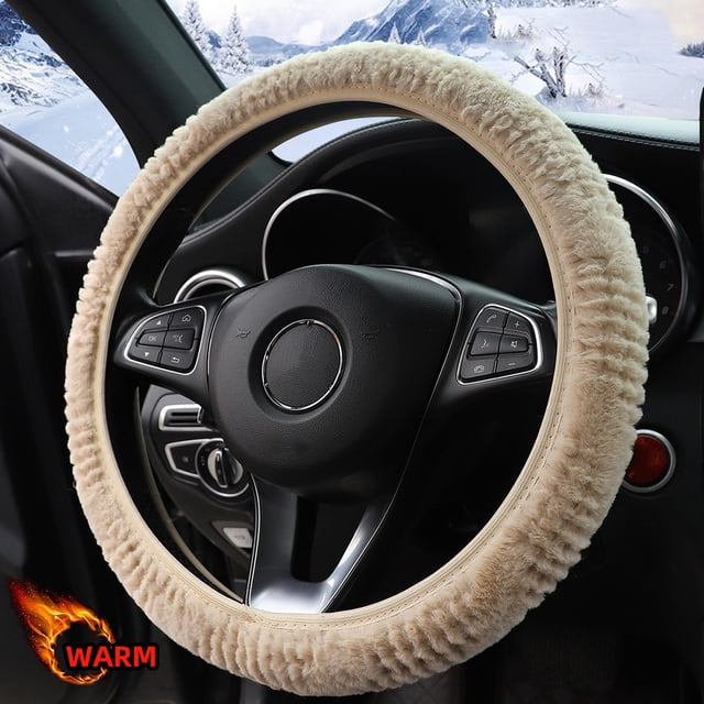 15'' Car Steering Wheel Cover Plush Anti-slip Breathable Automobile Accessory