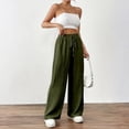 thumbnail image 4 of Lumtrix Womens Summer Elastic High Waist Textured Flowy Palazzo Pants Casual Wide Leg Trousers with Pockets Army Green XL, 4 of 5