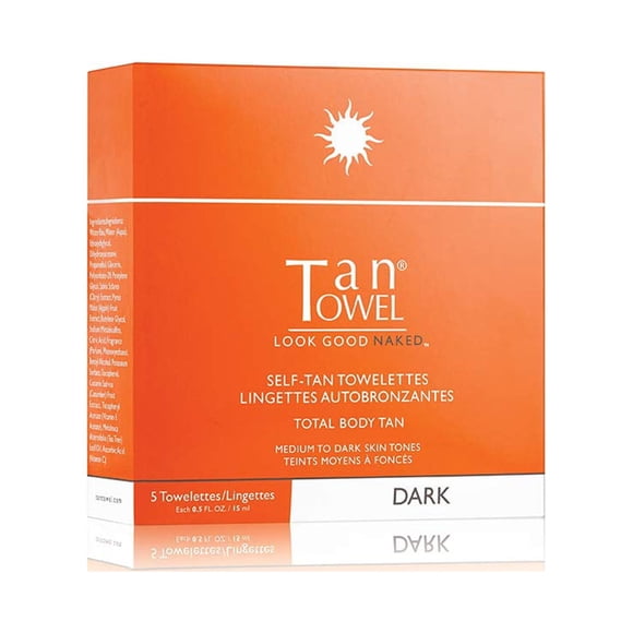 Toallitas autobronceadoras TanTowel para todo el cuerpo, color oscuro, 15 ml x 5