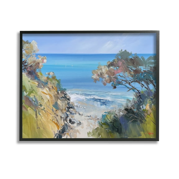 Stupell Industries Beach Cliffs Abstraction Landscape Painting Black Framed Art Print Wall Art, 14 x 11